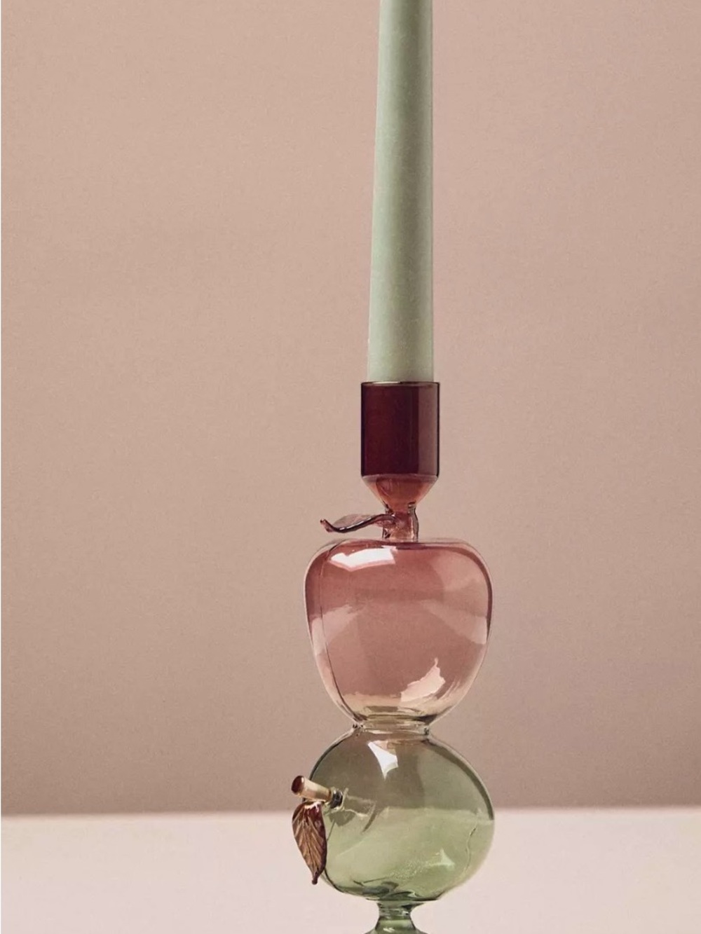 Anthropologie Harvest Fruit Icon Glass Candle Holder: Apples, green pink NWT